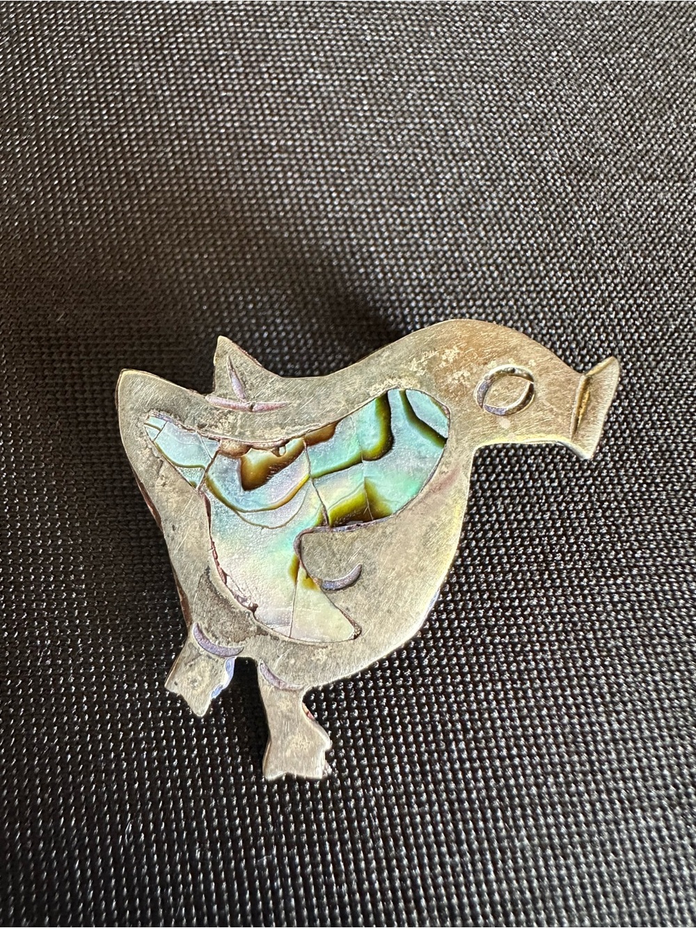 Vintage 925 sterling silver Mexican handmade abalone bird brooch